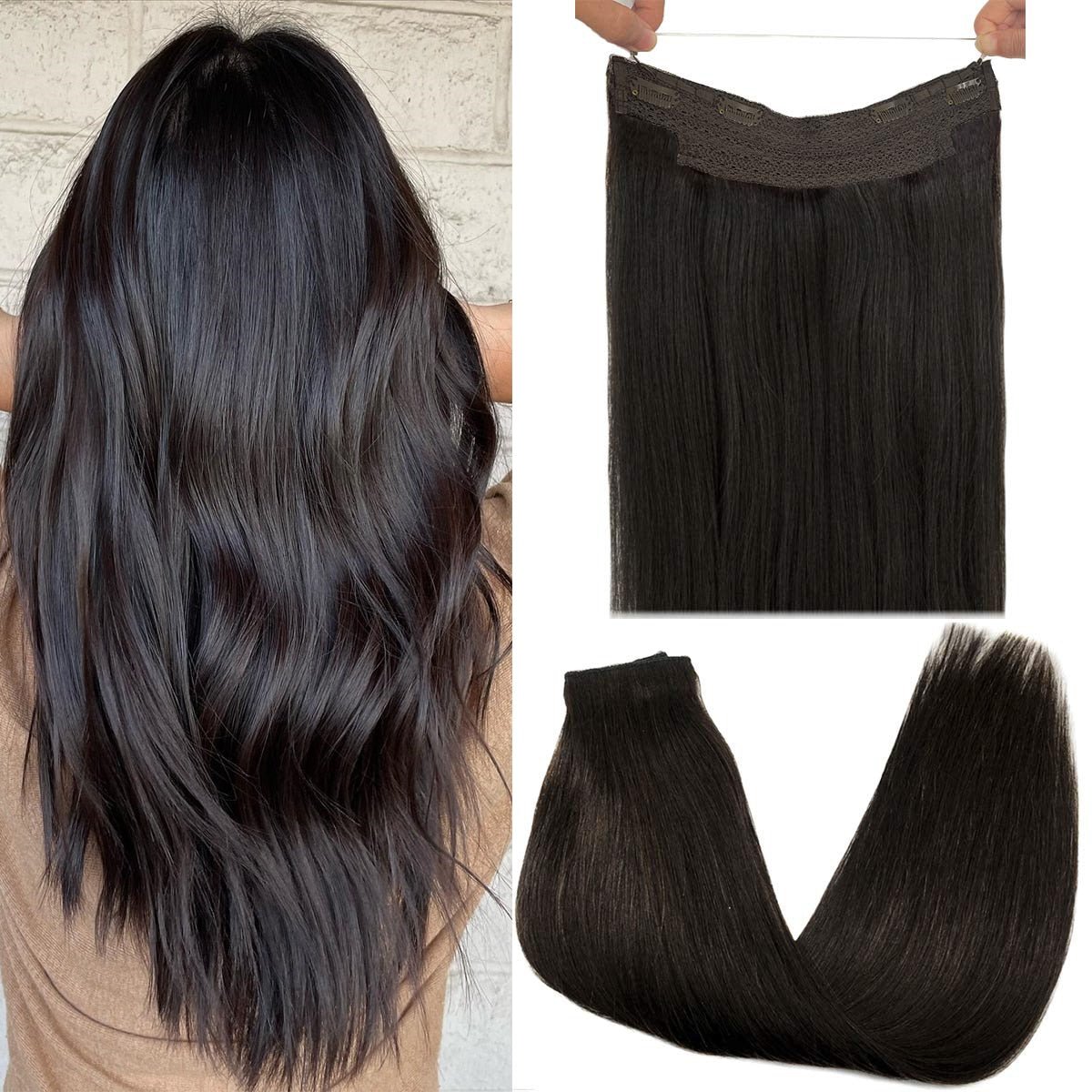 100% Remy Human Hair Straight Halo Extensions - HairNjoy