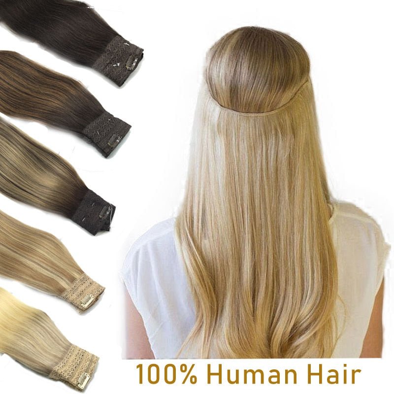 100% Remy Human Hair Straight Halo Extensions - HairNjoy