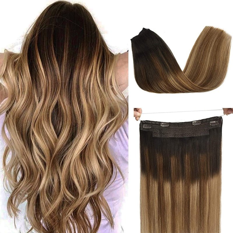 100% Remy Human Hair Straight Halo Extensions - HairNjoy