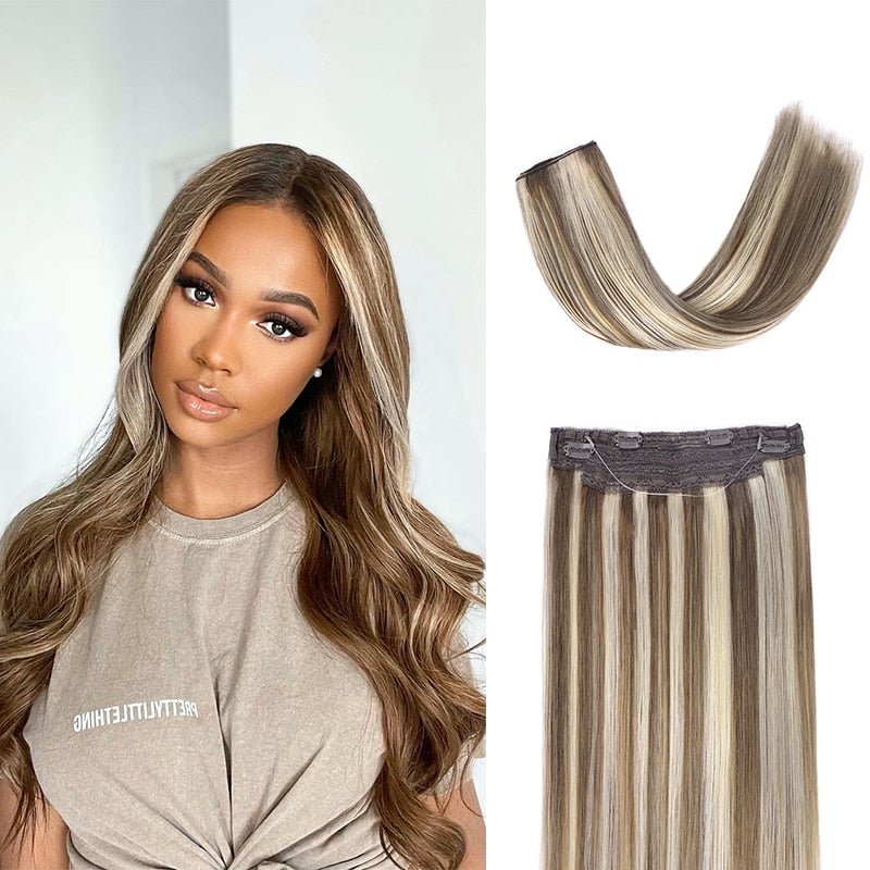 100% Remy Human Hair Straight Halo Extensions - HairNjoy