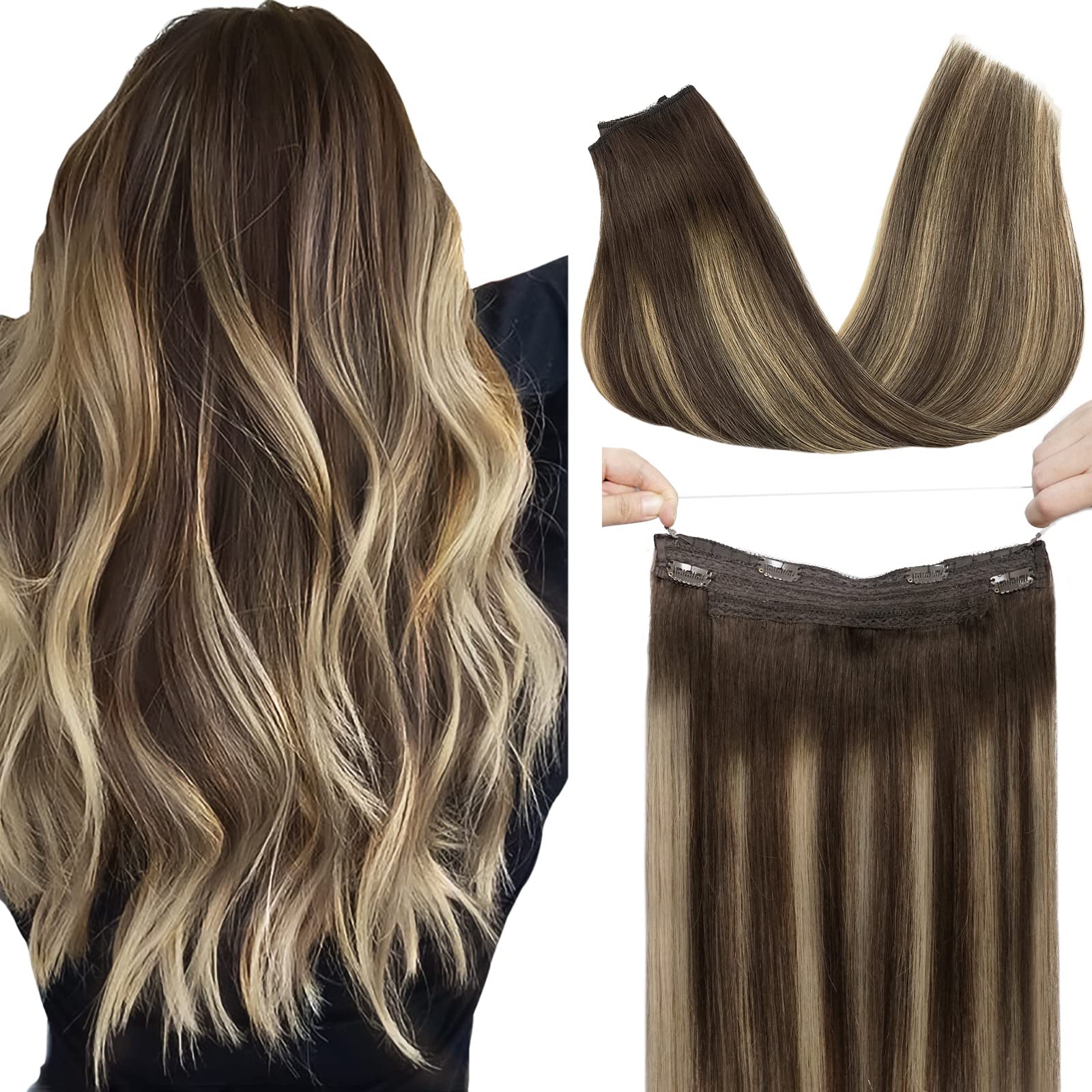 100% Remy Human Hair Straight Halo Extensions - HairNjoy