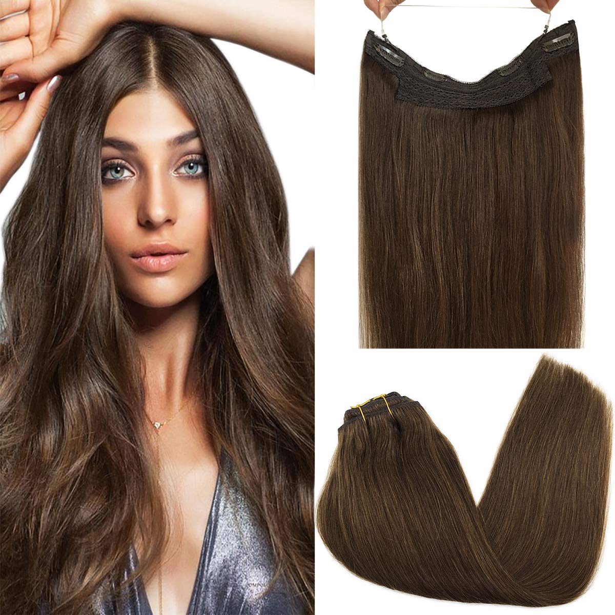 100% Remy Human Hair Straight Halo Extensions - HairNjoy