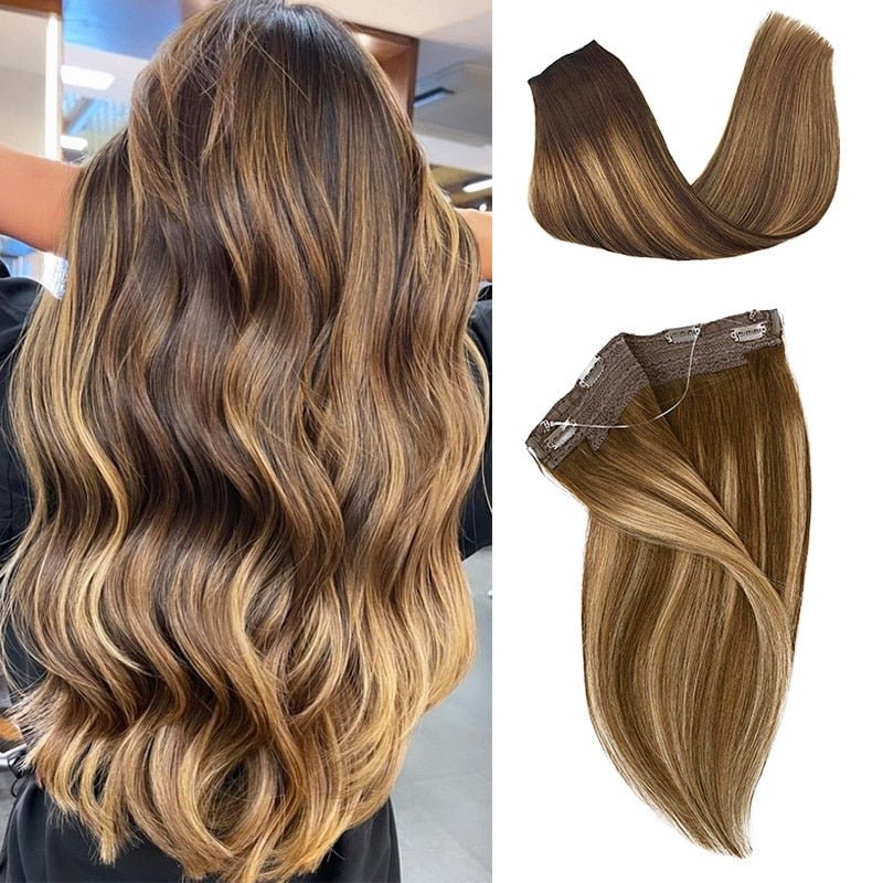 100% Remy Human Hair Straight Halo Extensions - HairNjoy