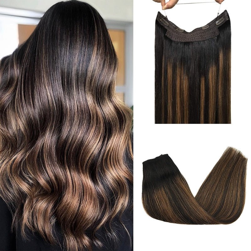 100% Remy Human Hair Straight Halo Extensions - HairNjoy