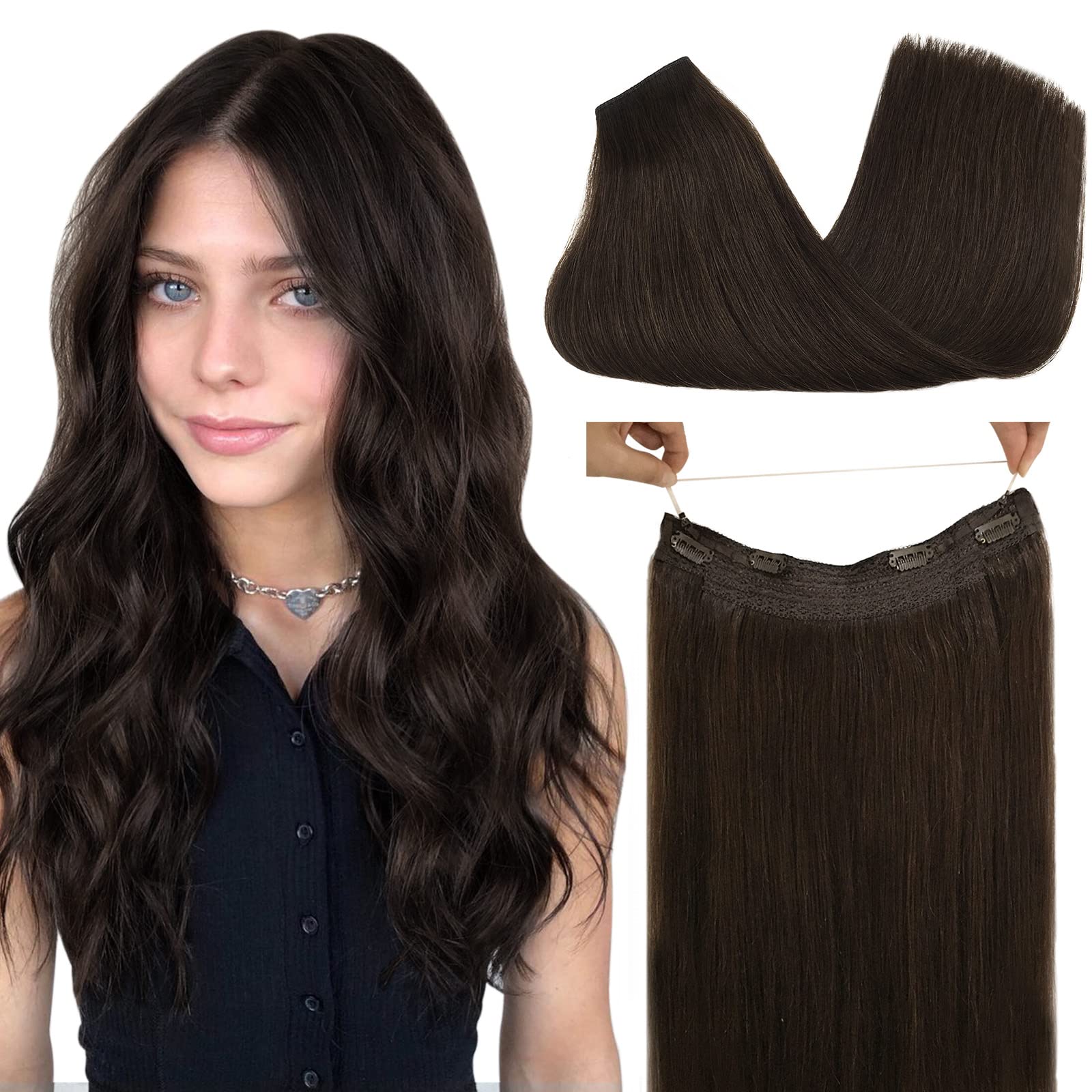 100% Remy Human Hair Straight Halo Extensions - HairNjoy