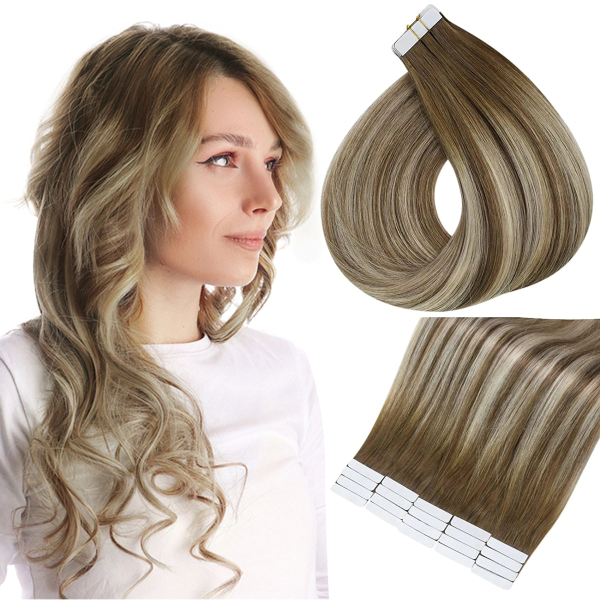 100% Remy Natural Human Hair Tape in Extensions - HairNjoy