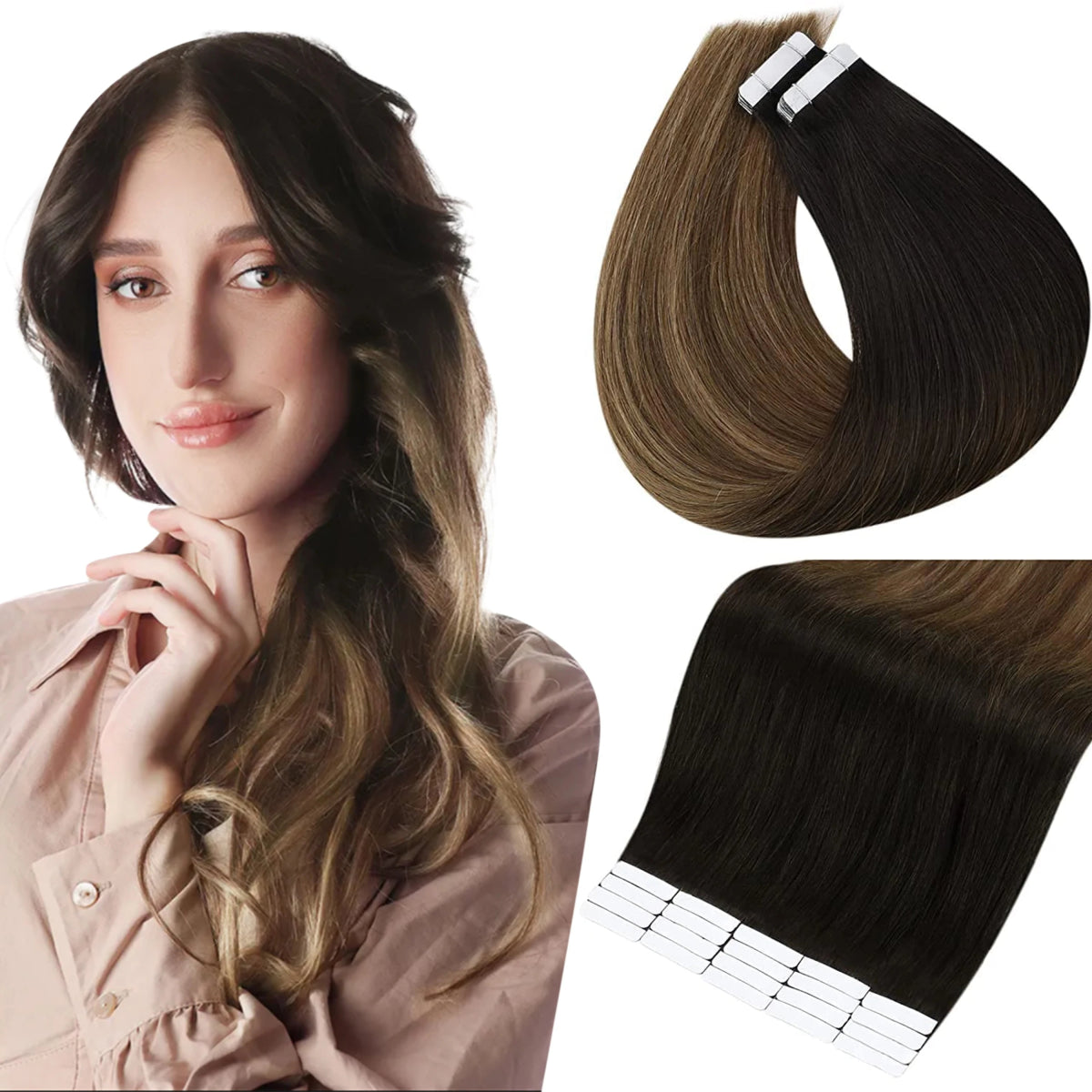 100% Remy Natural Human Hair Tape in Extensions - HairNjoy