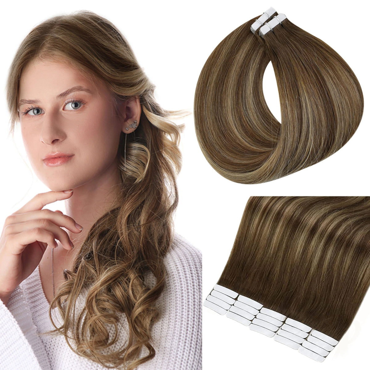 100% Remy Natural Human Hair Tape in Extensions - HairNjoy