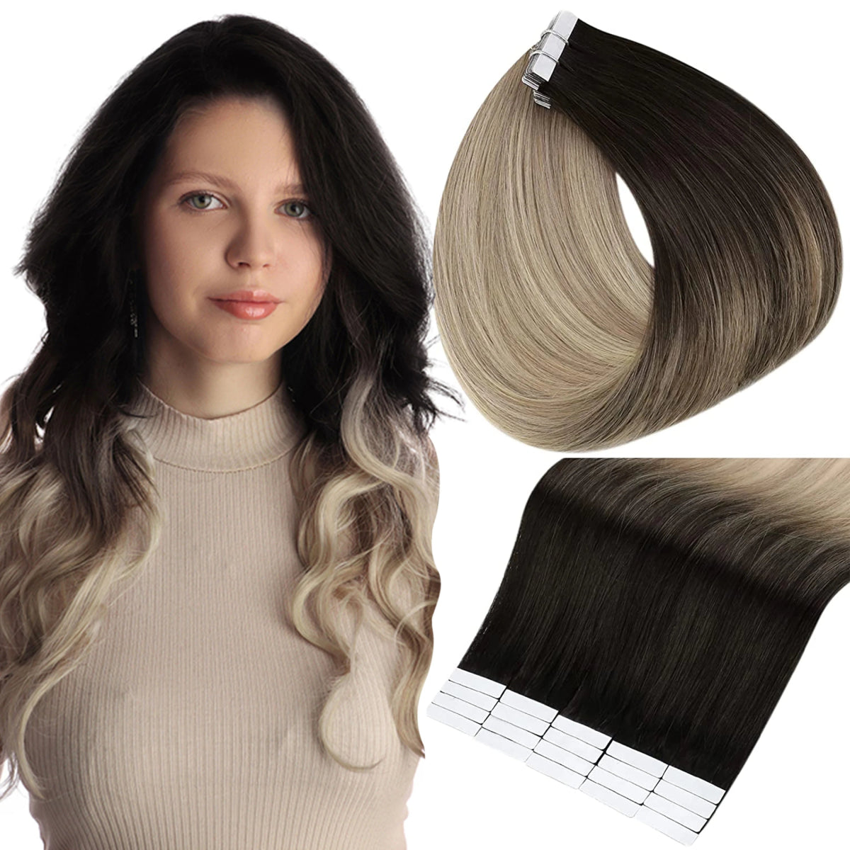 100% Remy Natural Human Hair Tape in Extensions - HairNjoy