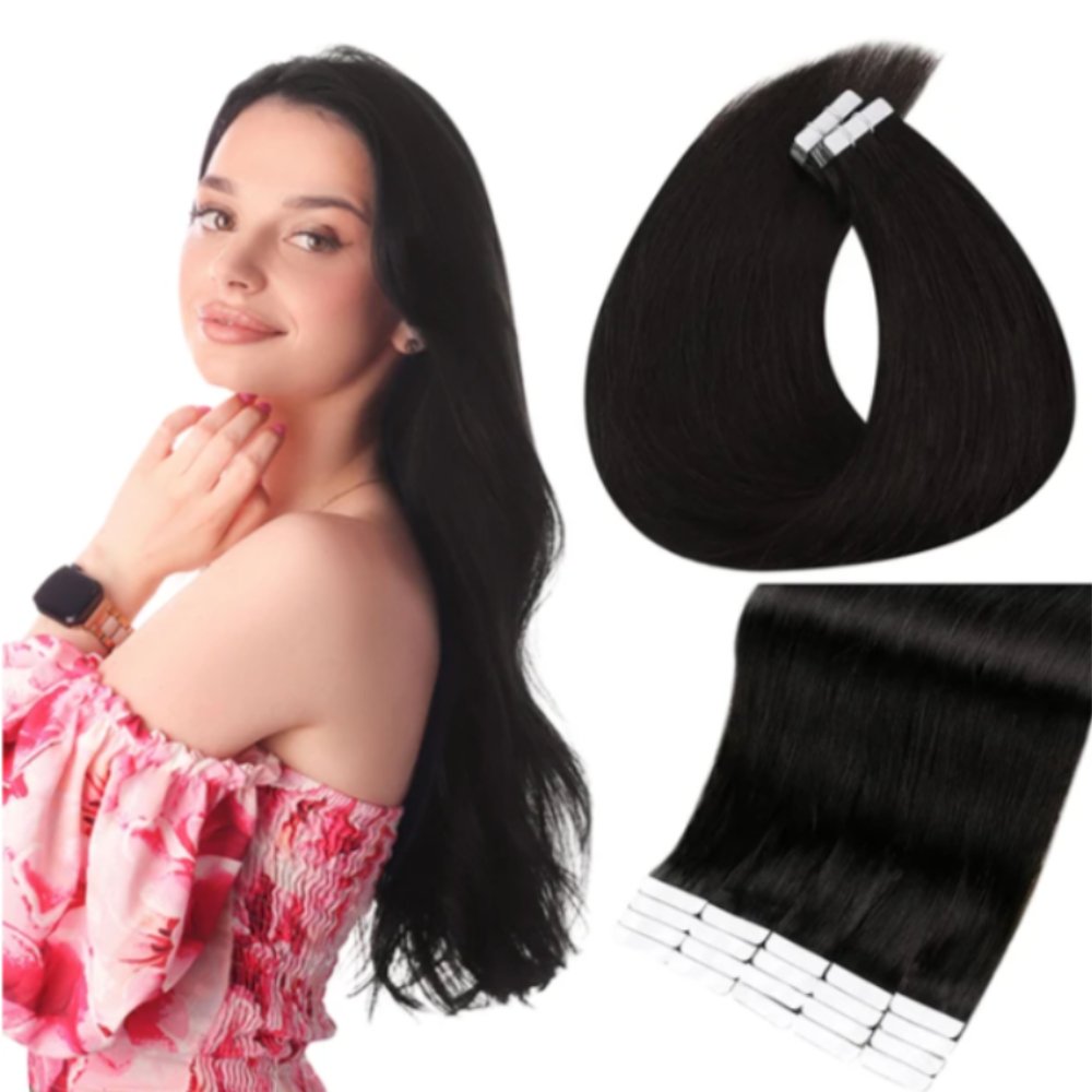 100% Remy Natural Human Hair Tape in Extensions - HairNjoy