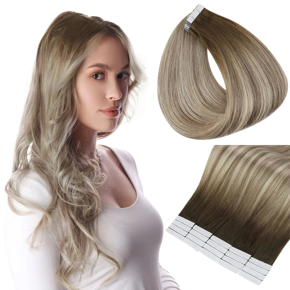 100% Remy Natural Human Hair Tape in Extensions - HairNjoy