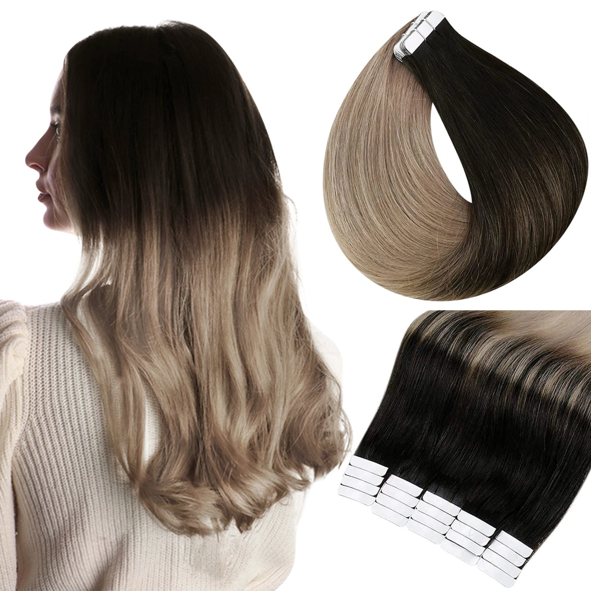 100% Remy Natural Human Hair Tape in Extensions - HairNjoy