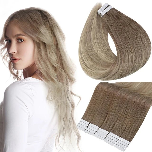 100% Remy Natural Human Hair Tape in Extensions - HairNjoy