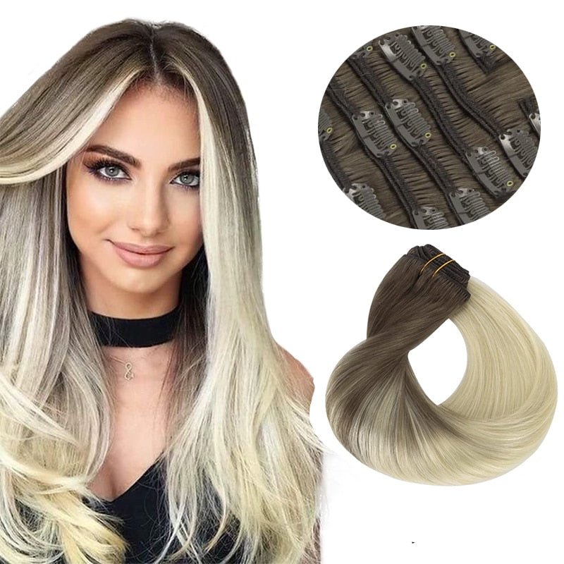 100% Remy Straight Clip In Human Hair Extensions - HairNjoy