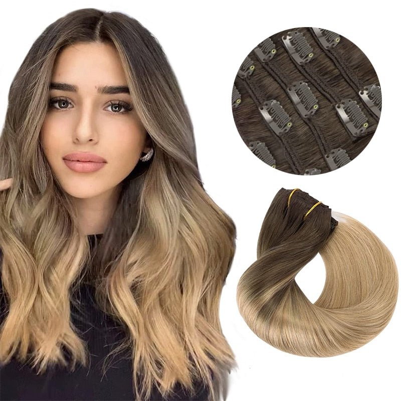100% Remy Straight Clip In Human Hair Extensions - HairNjoy