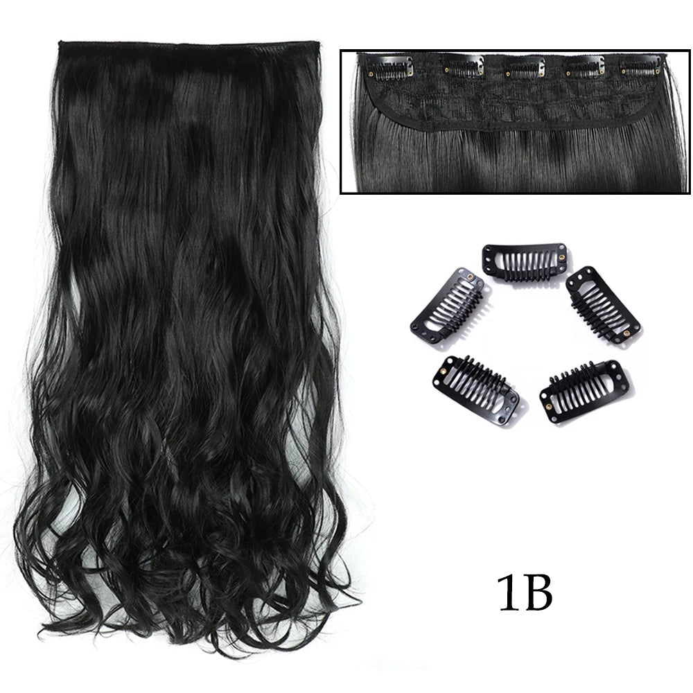 24" Long Straight Curly One Piece 5clips Clip in - HairNjoy