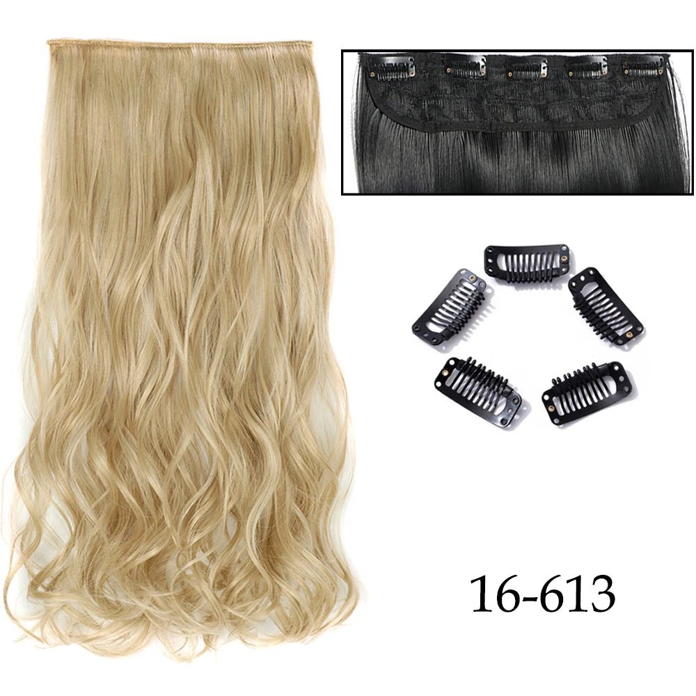 24" Long Straight Curly One Piece 5clips Clip in - HairNjoy