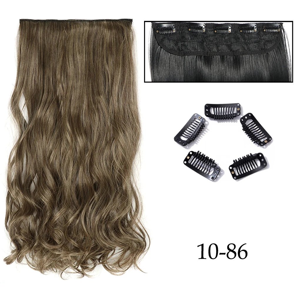24" Long Straight Curly One Piece 5clips Clip in - HairNjoy