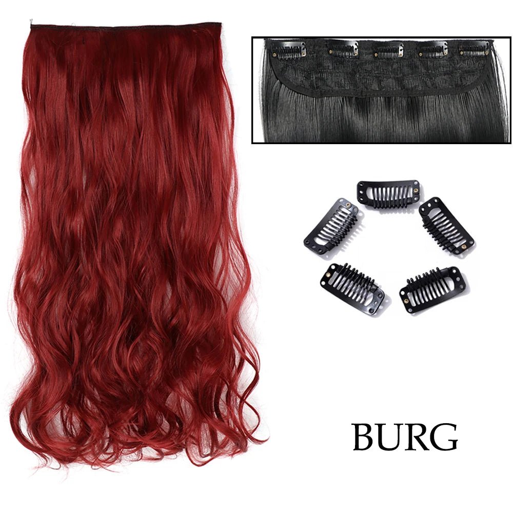 24" Long Straight Curly One Piece 5clips Clip in - HairNjoy