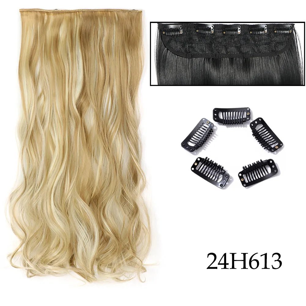24" Long Straight Curly One Piece 5clips Clip in - HairNjoy