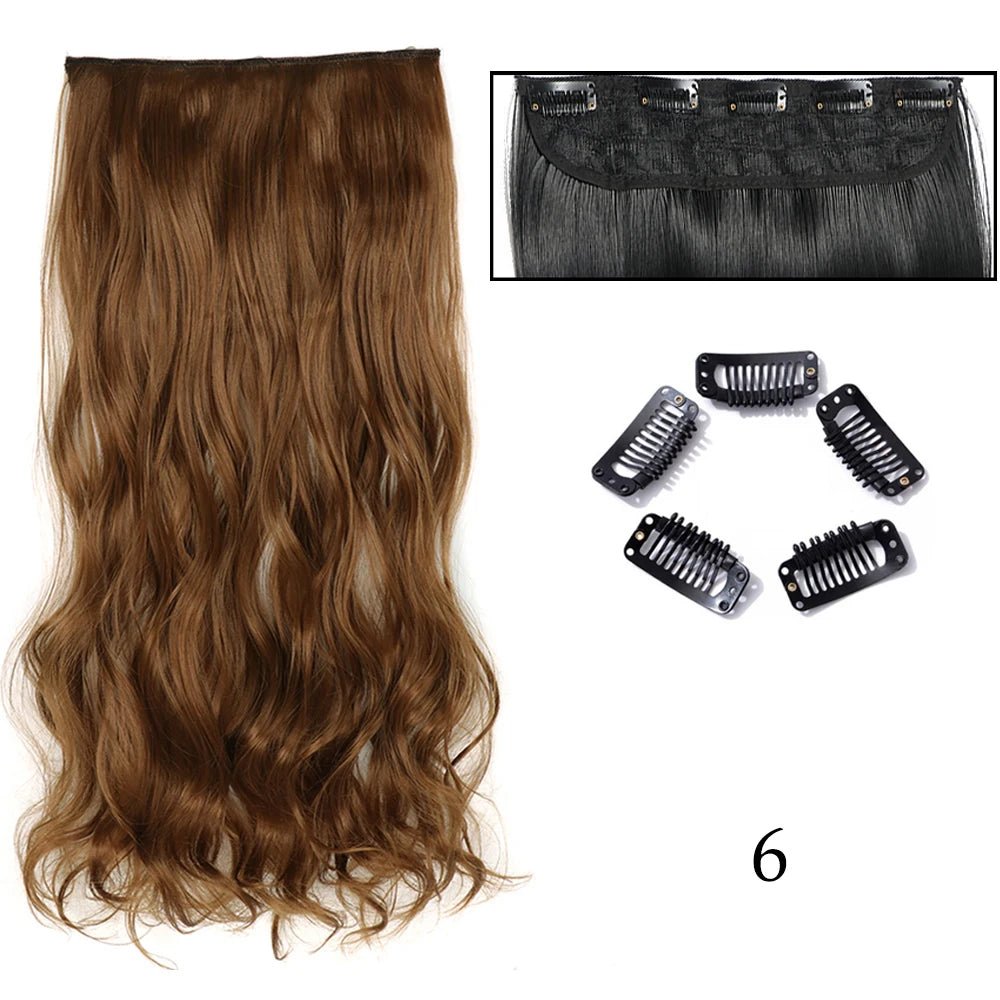 24" Long Straight Curly One Piece 5clips Clip in - HairNjoy
