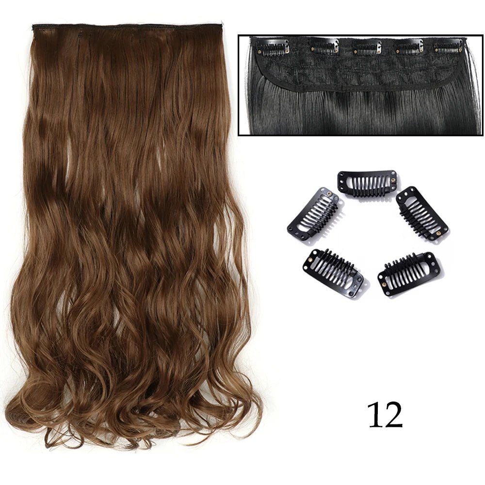 24" Long Straight Curly One Piece 5clips Clip in - HairNjoy