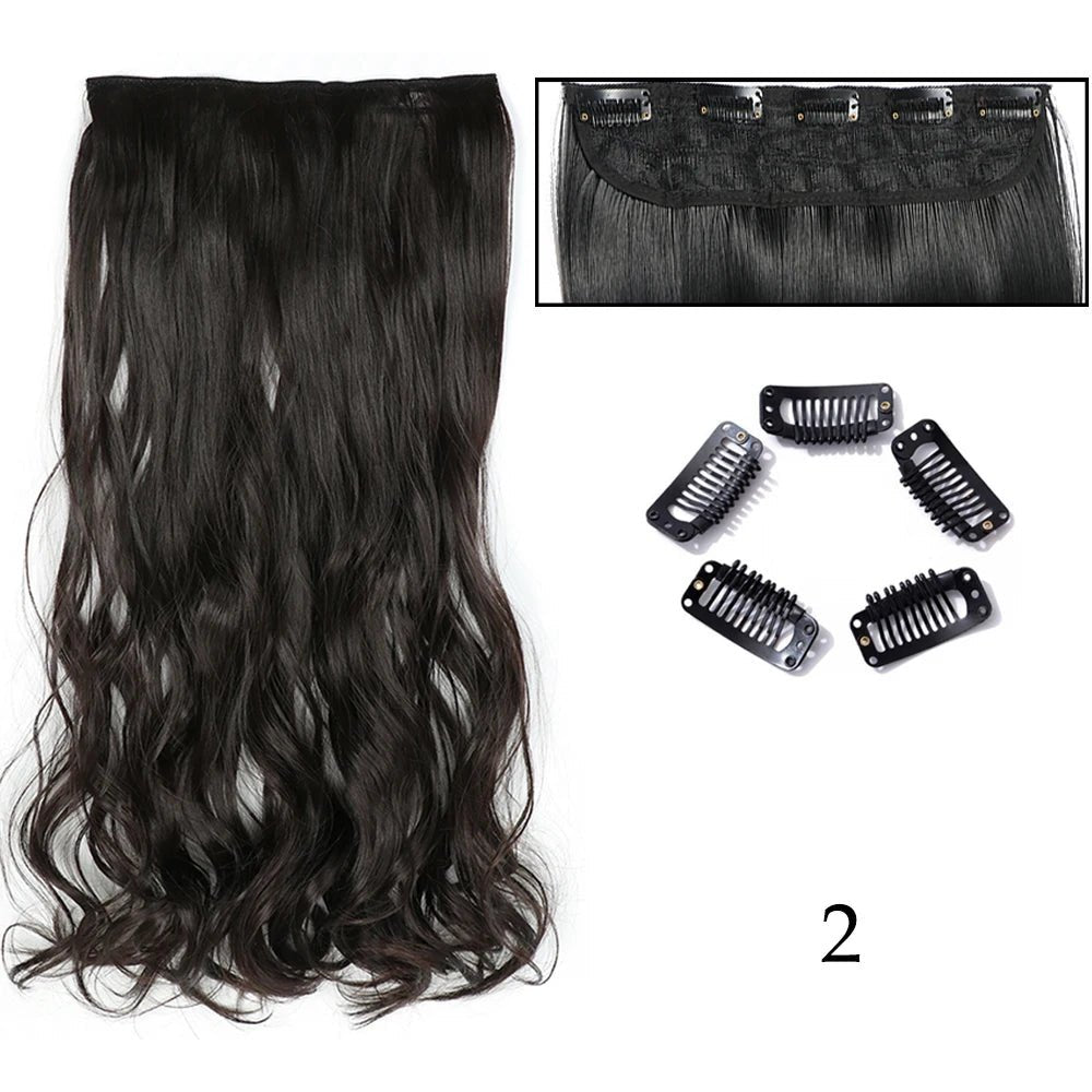 24" Long Straight Curly One Piece 5clips Clip in - HairNjoy