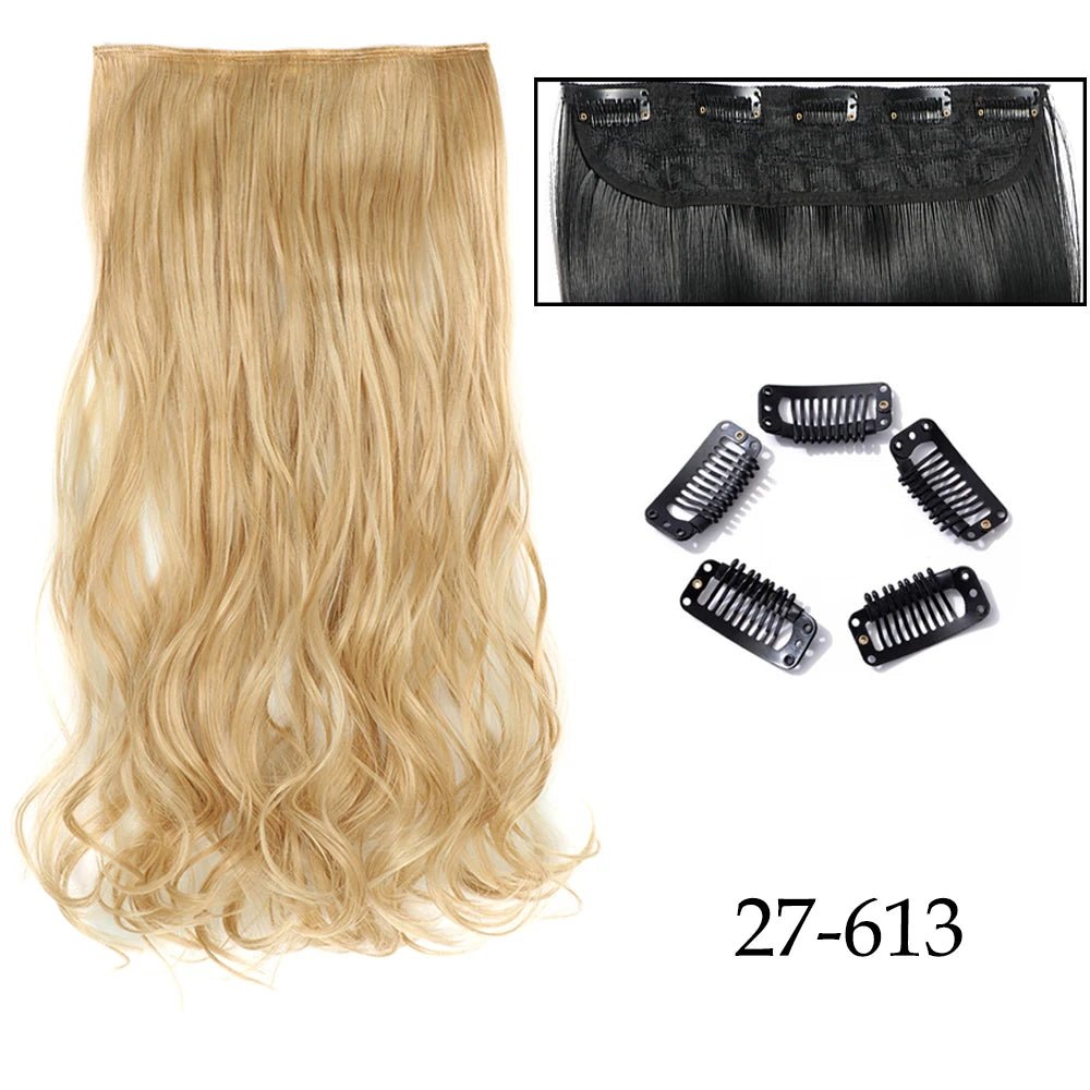 24" Long Straight Curly One Piece 5clips Clip in - HairNjoy