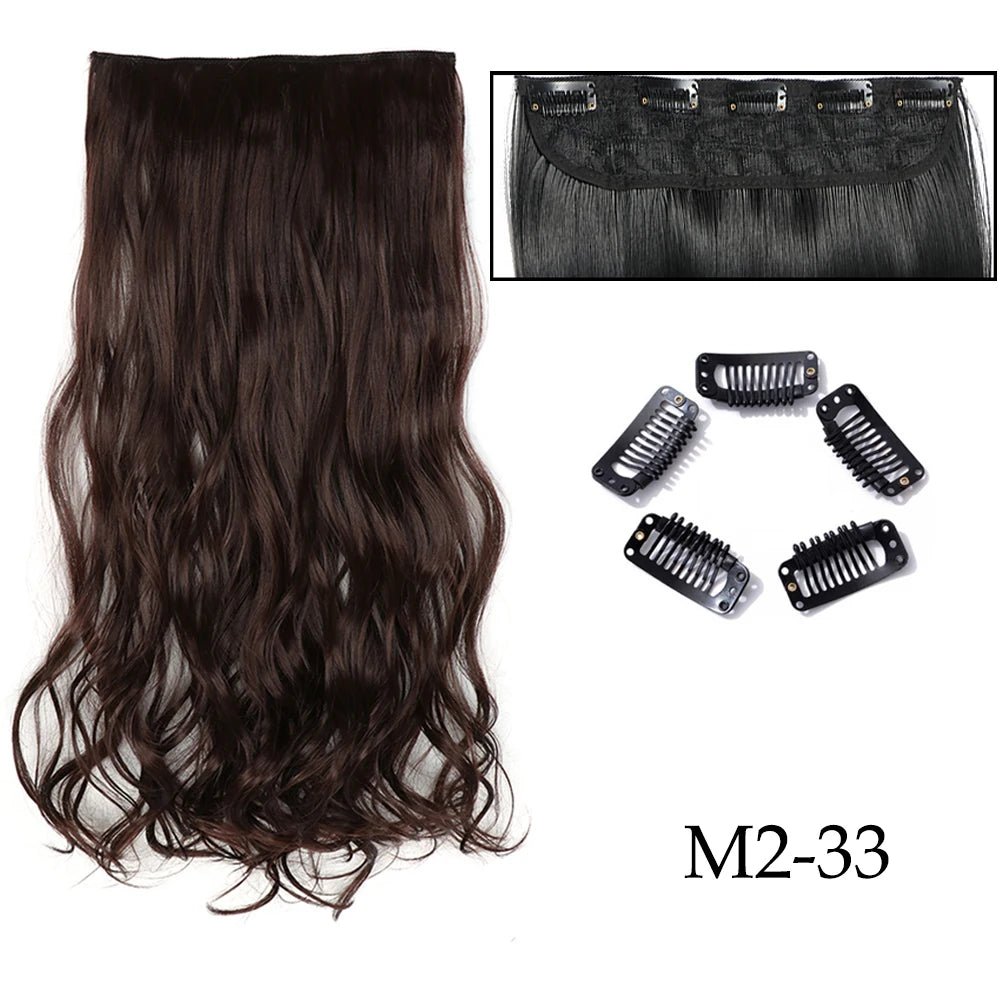 24" Long Straight Curly One Piece 5clips Clip in - HairNjoy