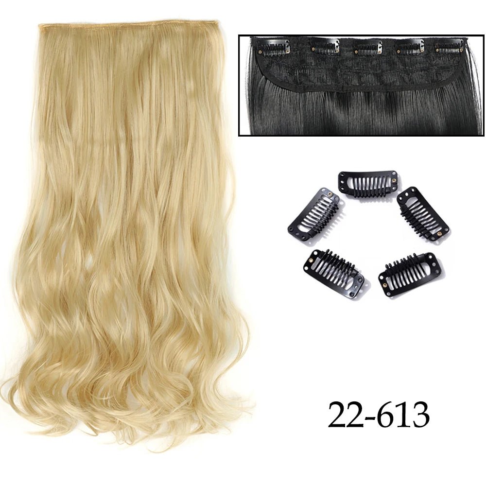 24" Long Straight Curly One Piece 5clips Clip in - HairNjoy
