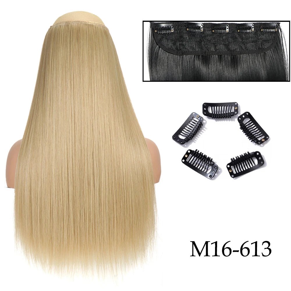 24" Long Straight Curly One Piece 5clips Clip in - HairNjoy