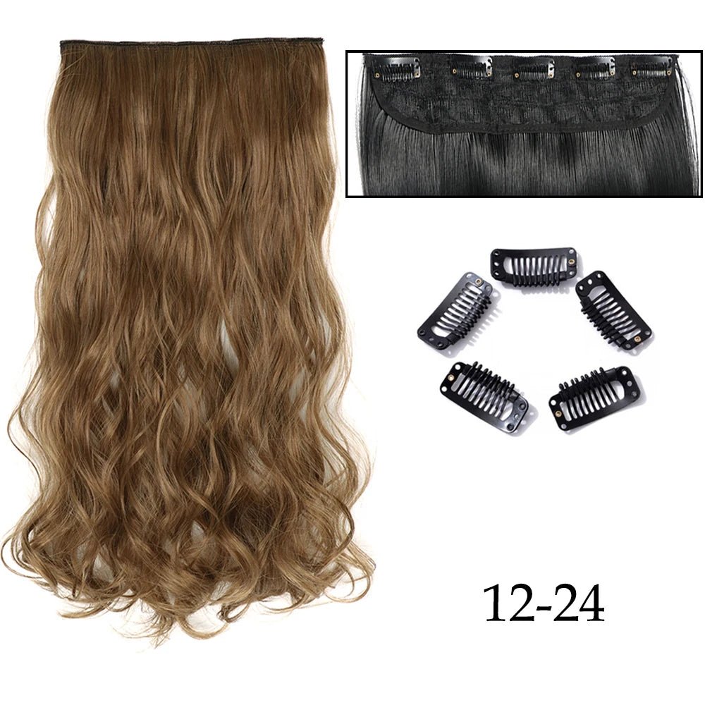 24" Long Straight Curly One Piece 5clips Clip in - HairNjoy