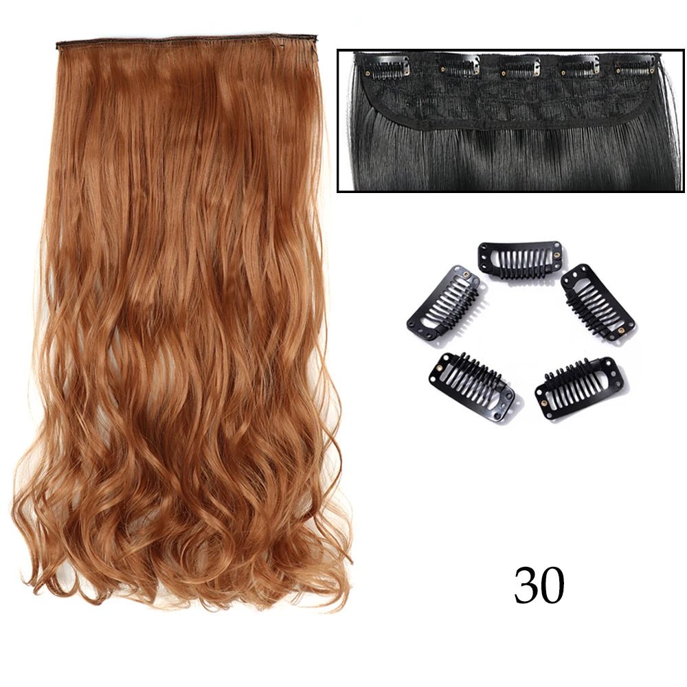 24" Long Straight Curly One Piece 5clips Clip in - HairNjoy