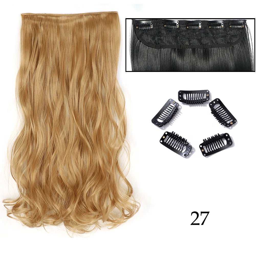 24" Long Straight Curly One Piece 5clips Clip in - HairNjoy