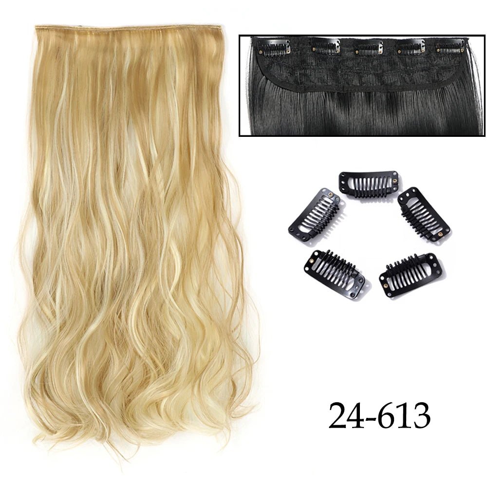 24" Long Straight Curly One Piece 5clips Clip in - HairNjoy