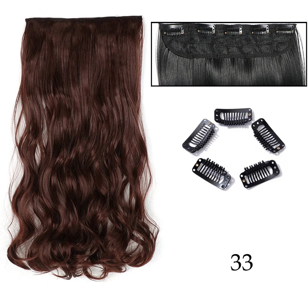24" Long Straight Curly One Piece 5clips Clip in - HairNjoy