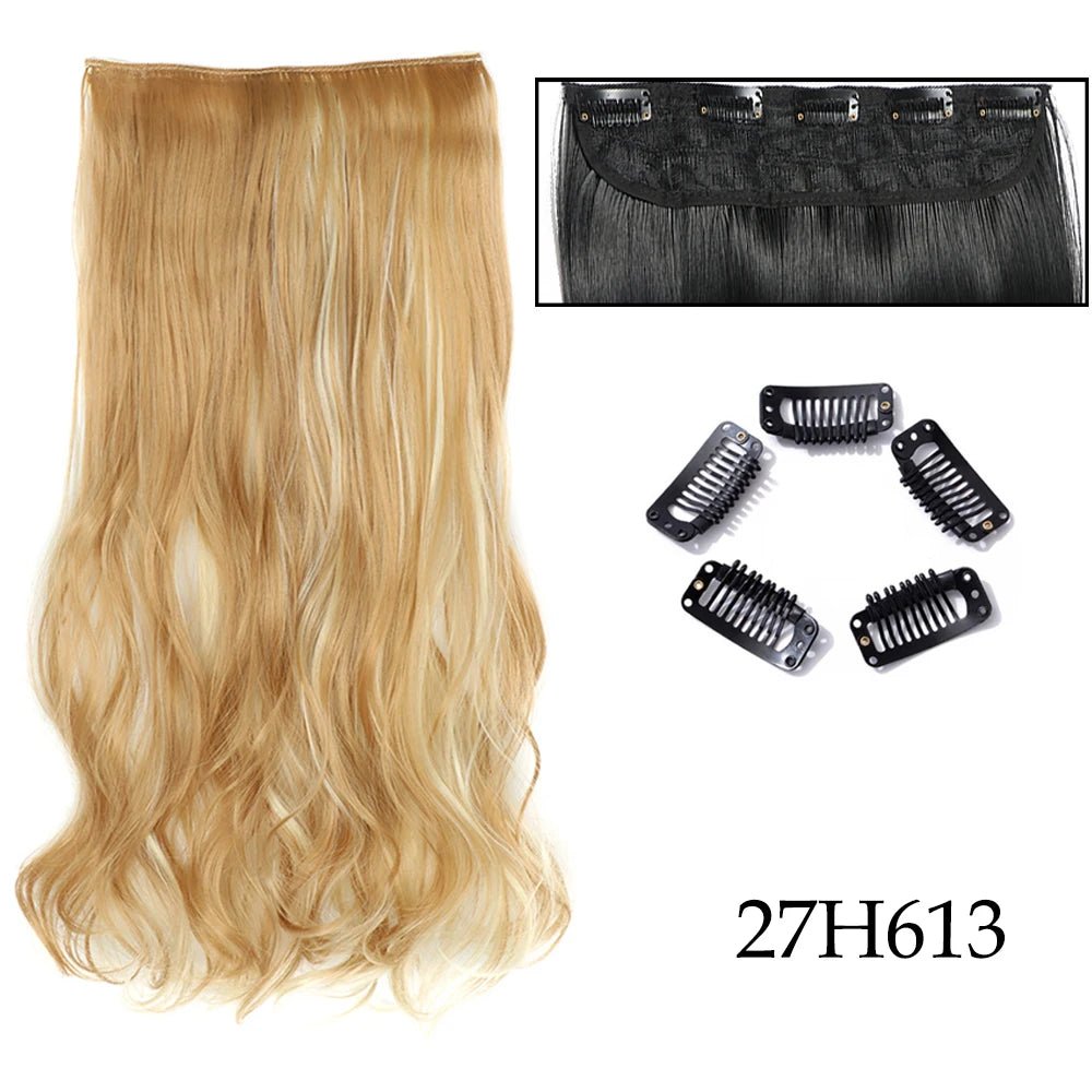 24" Long Straight Curly One Piece 5clips Clip in - HairNjoy