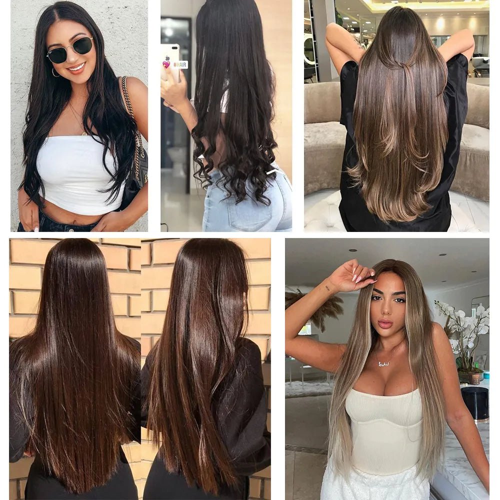 32" One piece 5 Clip In Long Straight Hair Extension - HairNjoy