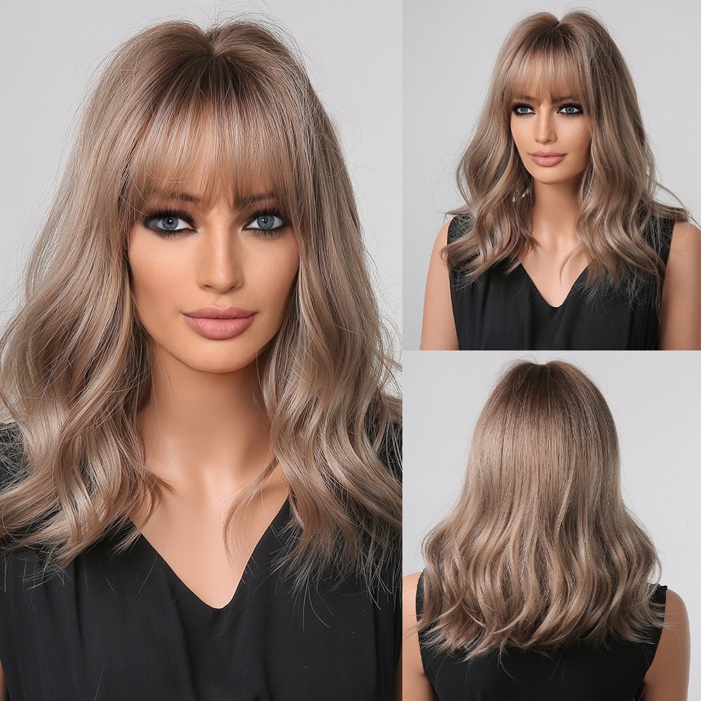 Ash Brown Bob Wavy Synthetic Wig - HairNjoy