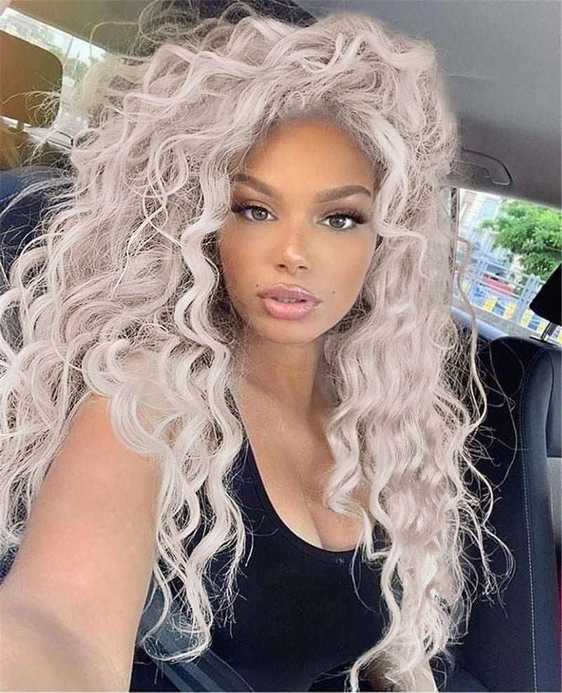 Ash Light Pink Blonde Curly Synthetic Wig - HairNjoy