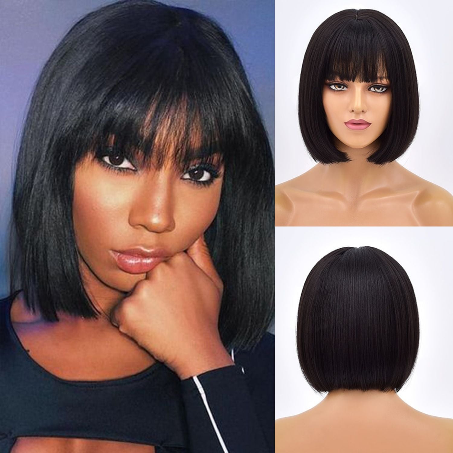 Black Bob Wig with Bangs - HairNjoy