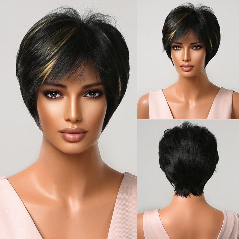 Black Pixie Cut Wig with Bangs - HairNjoy