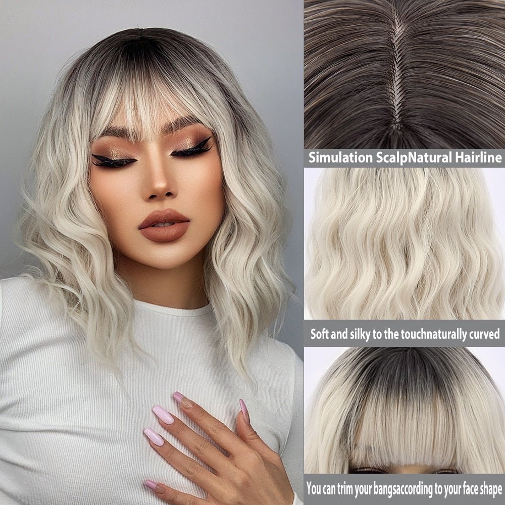 Blonde Bob Wavy Synthetic with Bangs - HairNjoy