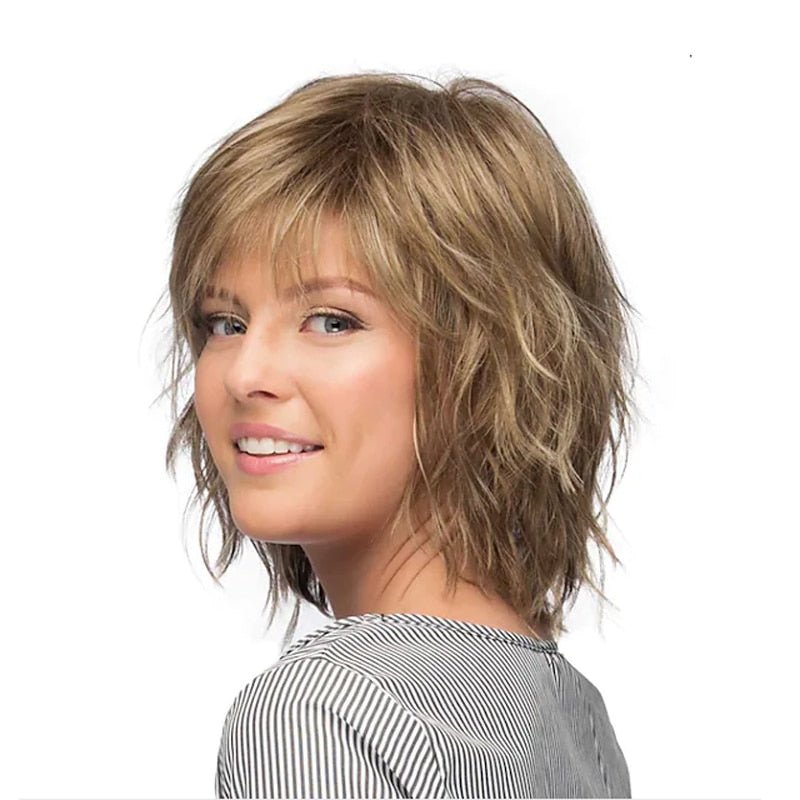 Blonde Brown Curly with Bangs Synthetic Hair - HairNjoy