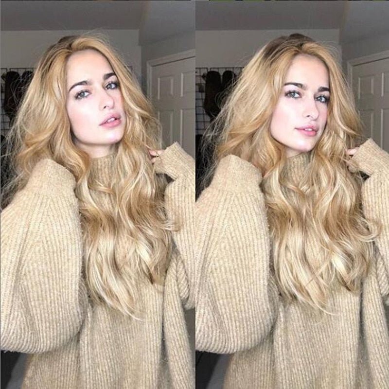 Blonde Brown Long Wavy Full Synthetic Wig - HairNjoy