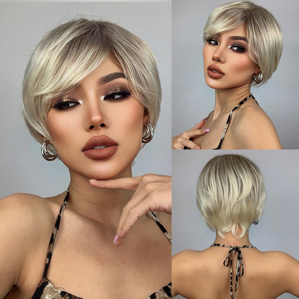Blonde Pixie Cut Wig with Bangs - HairNjoy