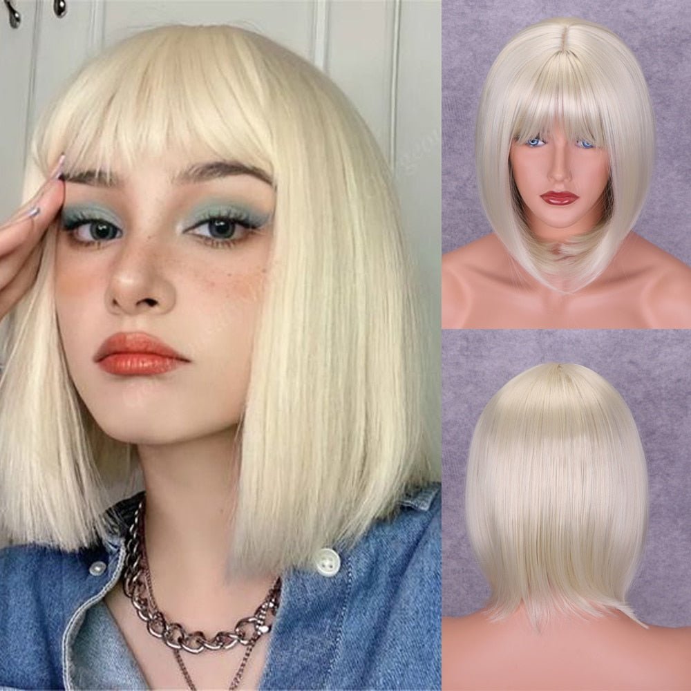 Blonde Short Bob Wig with Bangs - HairNjoy