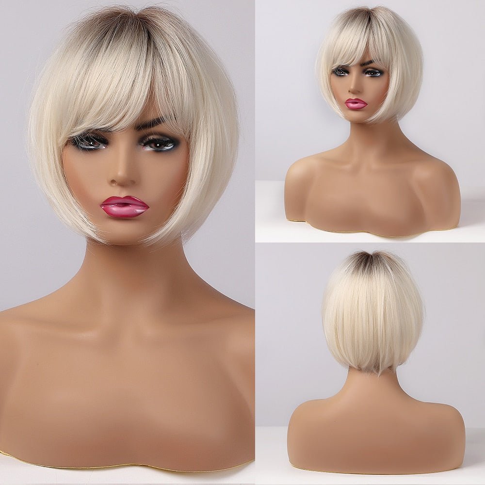 Blonde Short Bob Wigs with Bangs - HairNjoy