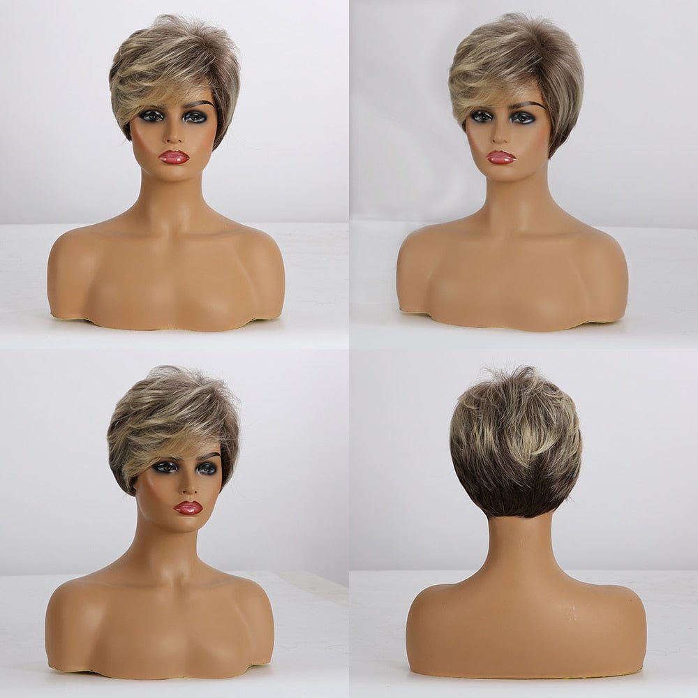 Blonde Short Pixie Cut Wigs with Bangs - HairNjoy