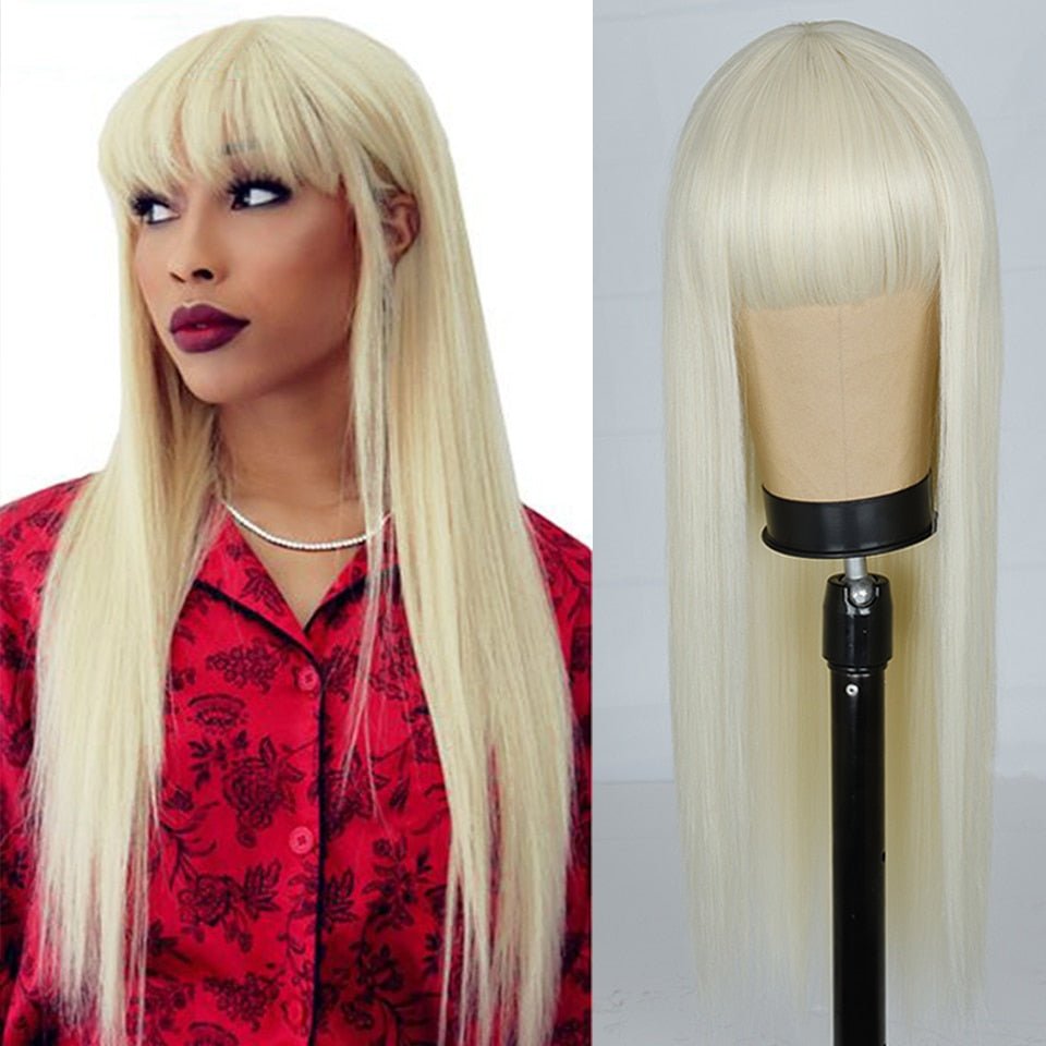 Blonde Straight Wig with Bangs - HairNjoy